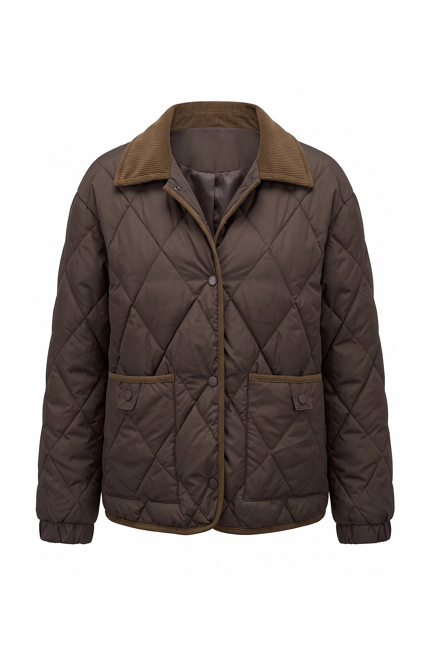 Women's Diamond Quilted Puffer Jacket with Corduroy Collar