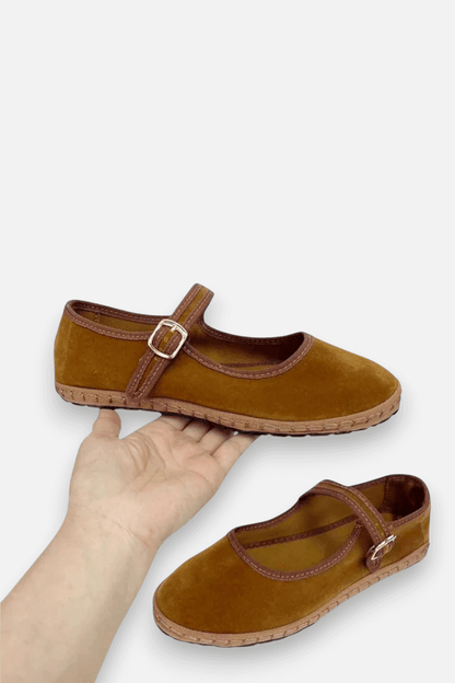 Caurelle | Hand-Stitched Red Cloth Ballet Flats – Effortless Elegance for Every Step