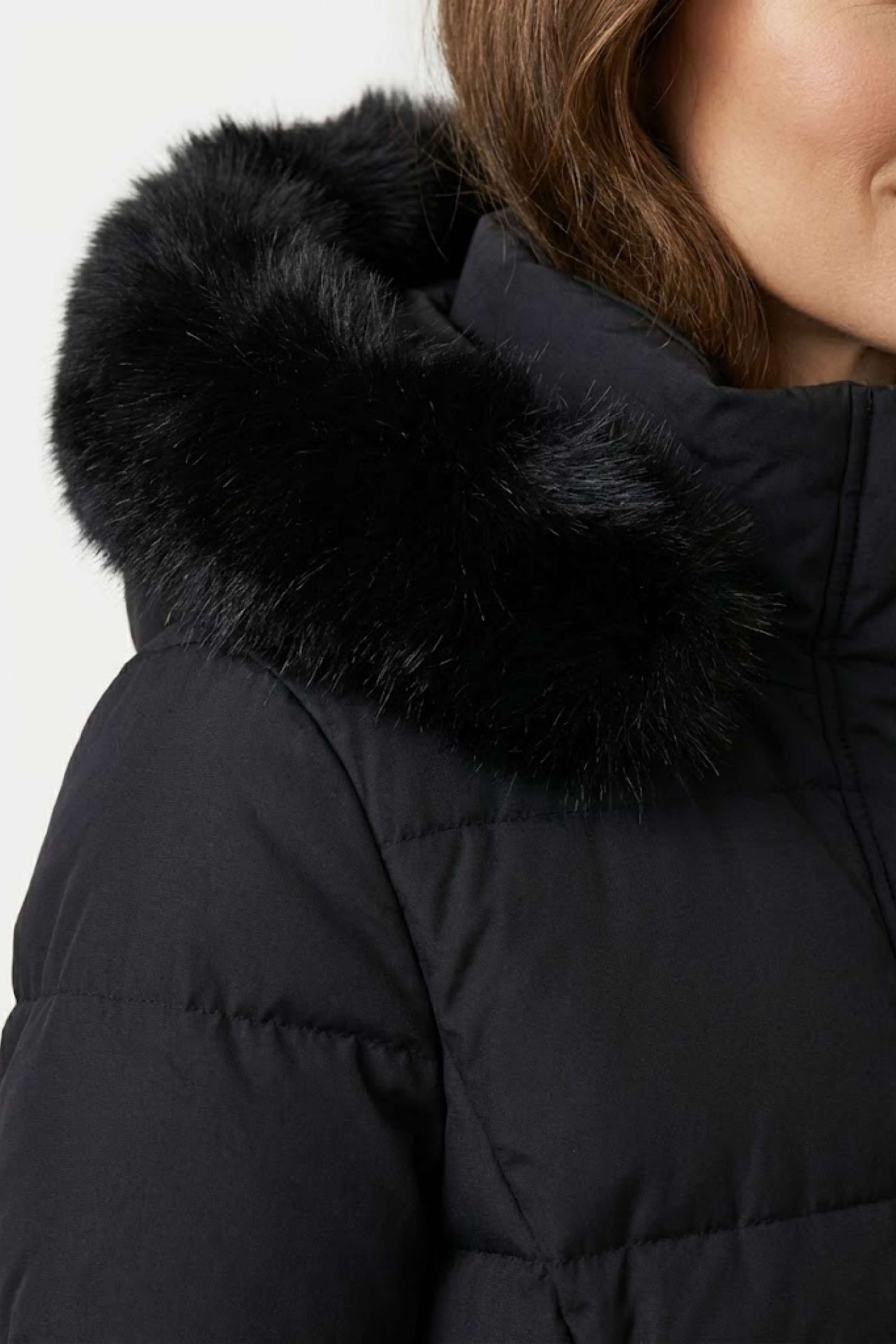 Caurelle | Women’s Black Long Belted Faux Fur Puffer Coat