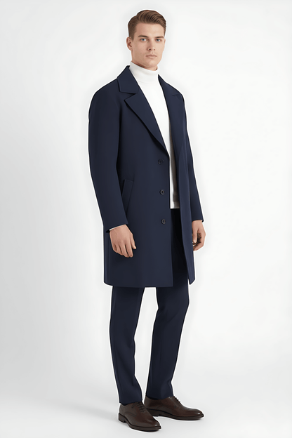 Caurelle | Men’s Classic Long Sleeve Coat – Refined Notch Lapel Style