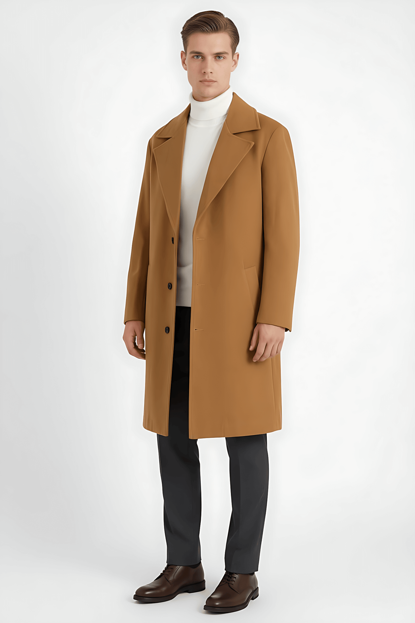 Caurelle | Men’s Classic Long Sleeve Coat – Refined Notch Lapel Style