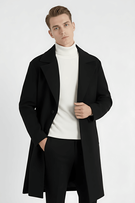 Caurelle | Men’s Classic Long Sleeve Coat – Refined Notch Lapel Style