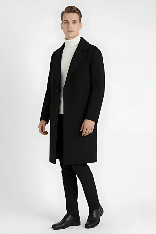 Caurelle | Men’s Classic Long Sleeve Coat – Refined Notch Lapel Style