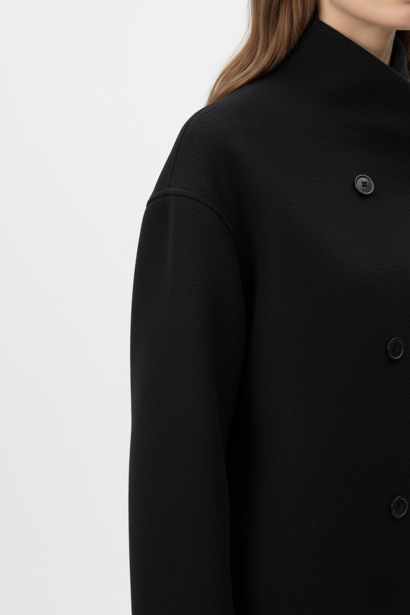 Caurelle | Women’s Wool Coat – Double-Breasted Tatting Weave Elegance