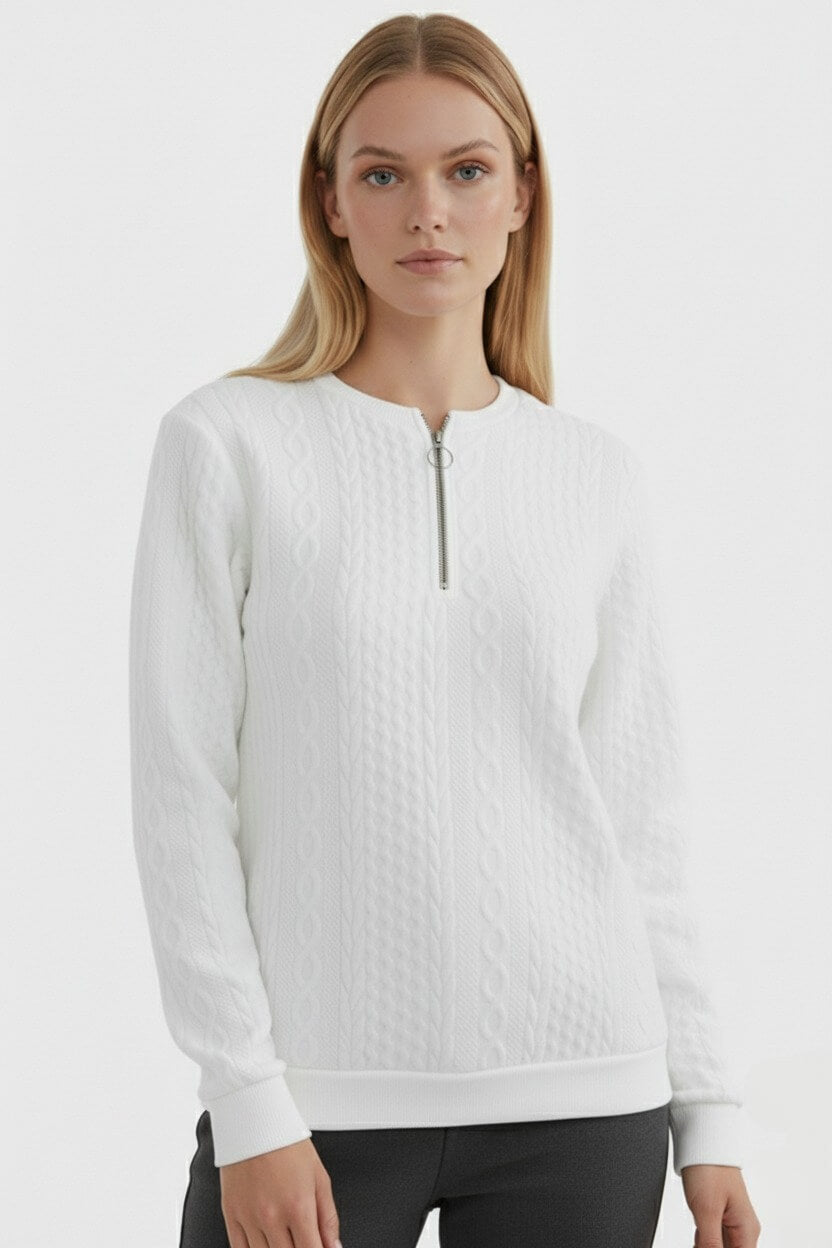 Caurelle | Women’s Half-Zip Pullover – Elegant Cable Knit Jumper