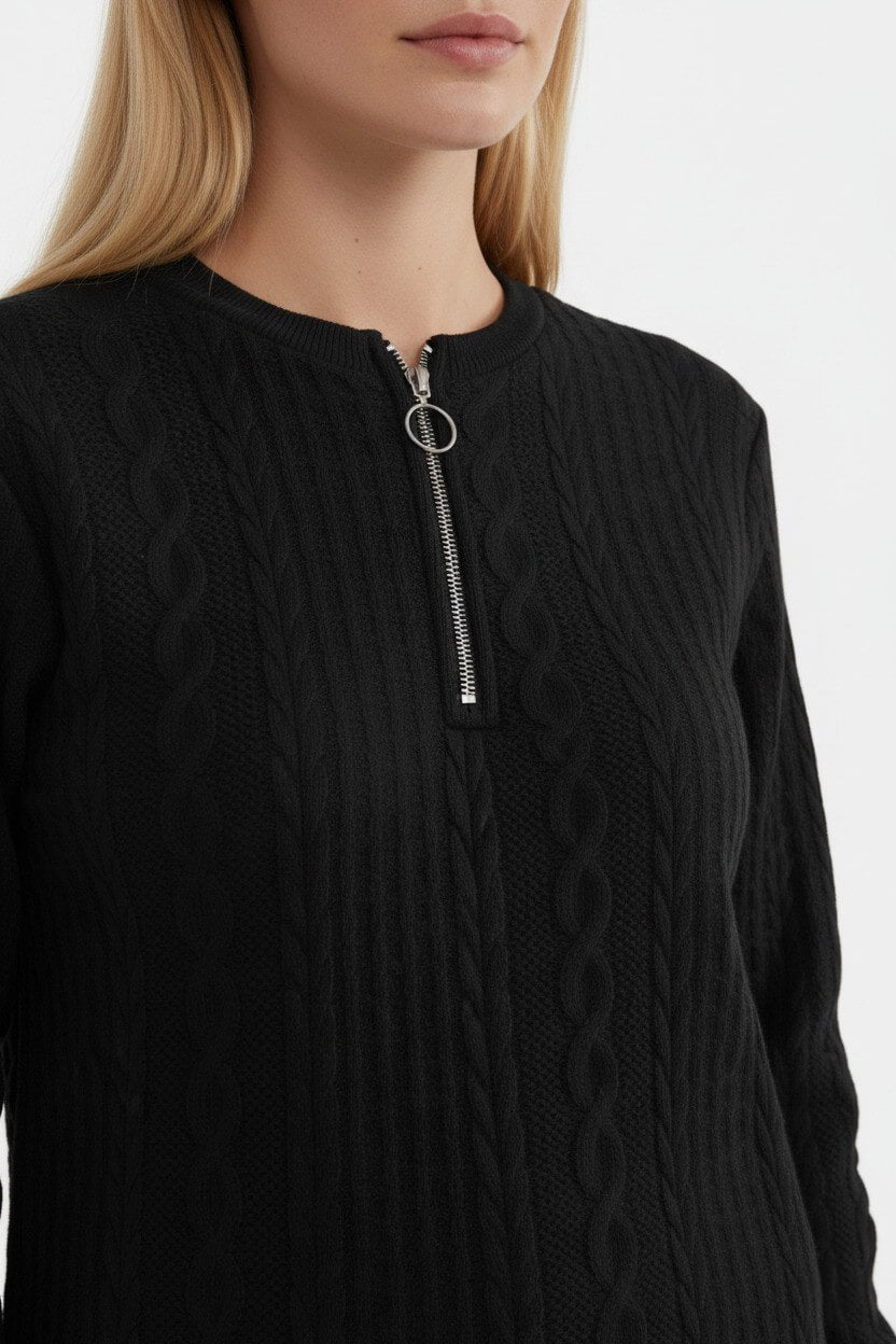 Caurelle | Women’s Half-Zip Pullover – Elegant Cable Knit Jumper