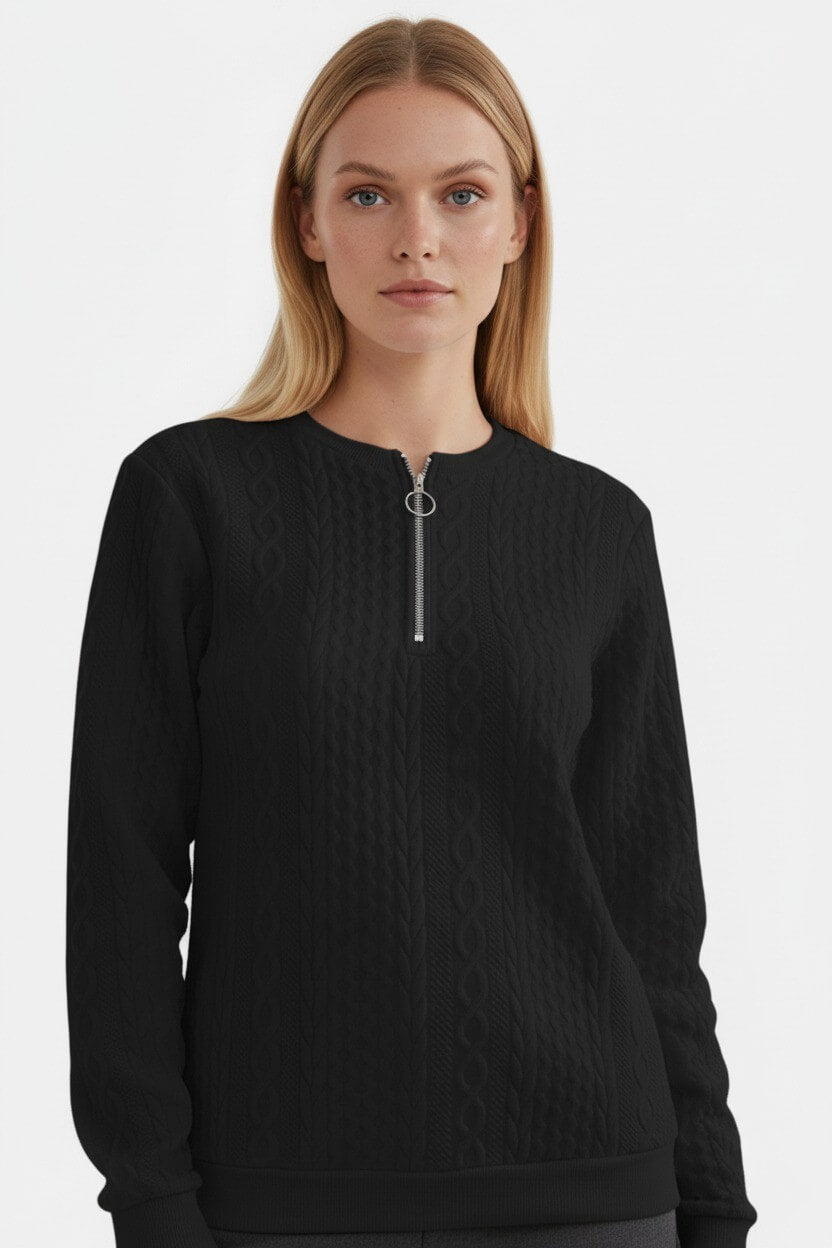 Caurelle | Women’s Half-Zip Pullover – Elegant Cable Knit Jumper