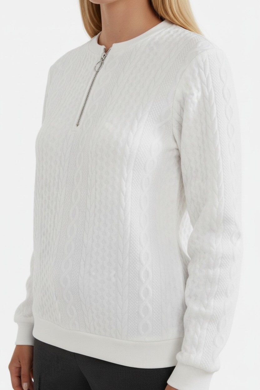 Caurelle | Women’s Half-Zip Pullover – Elegant Cable Knit Jumper