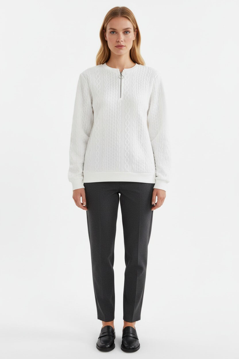 Caurelle | Women’s Half-Zip Pullover – Elegant Cable Knit Jumper