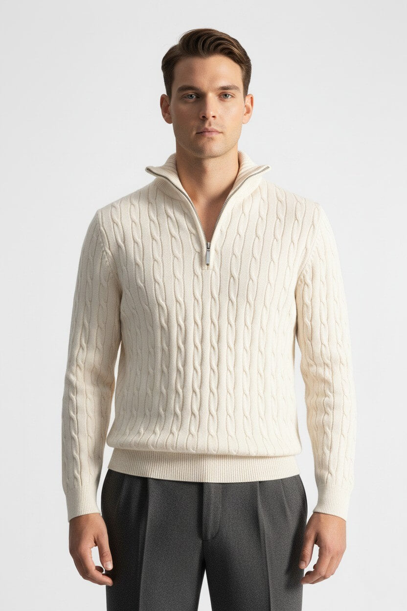 Caurelle | Men’s Half-Zip Knitted Jumper – Wool Blend Autumn Winter