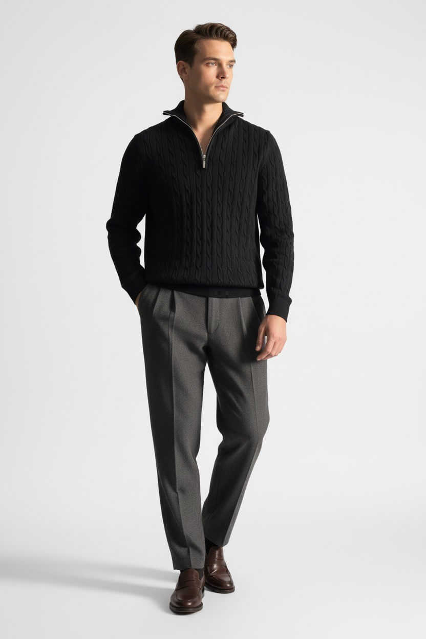 Caurelle | Men’s Half-Zip Knitted Jumper – Wool Blend Autumn Winter