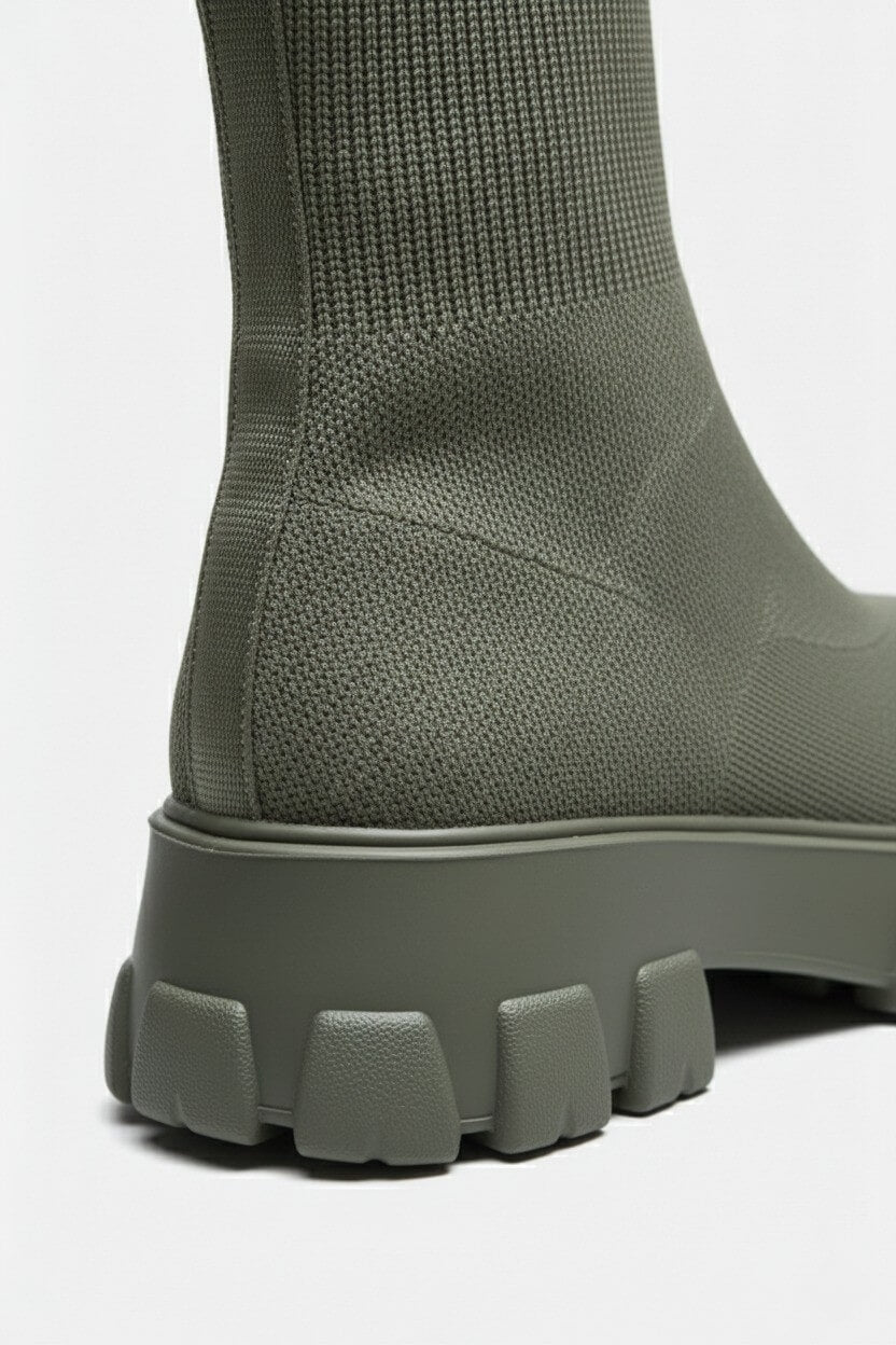 Caurelle | Women’s Thick-Soled Ankle Boots – Knitted Round Toe Autumn Winter