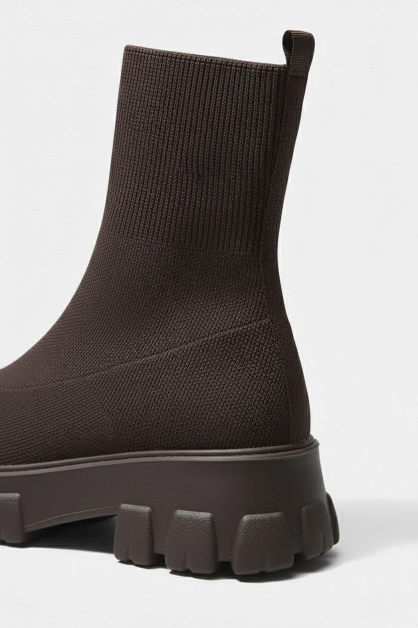 Caurelle | Women’s Thick-Soled Ankle Boots – Knitted Round Toe Autumn Winter