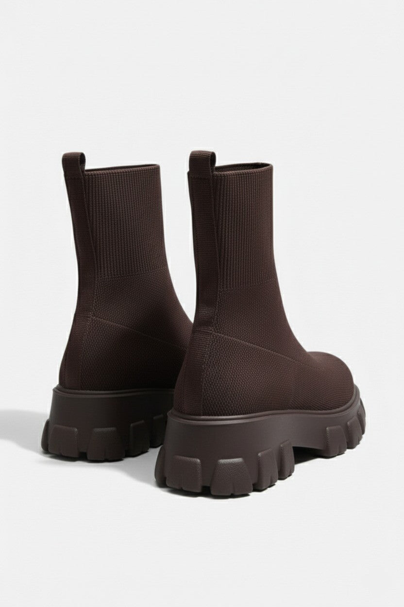 Caurelle | Women’s Thick-Soled Ankle Boots – Knitted Round Toe Autumn Winter