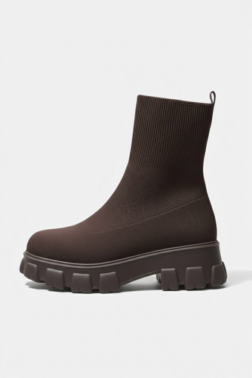 Caurelle | Women’s Thick-Soled Ankle Boots – Knitted Round Toe Autumn Winter