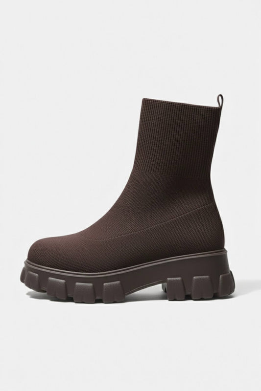 Caurelle | Women’s Thick-Soled Ankle Boots – Knitted Round Toe Autumn Winter