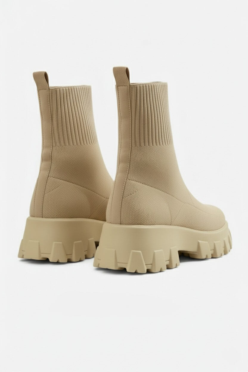 Caurelle | Women’s Thick-Soled Ankle Boots – Knitted Round Toe Autumn Winter