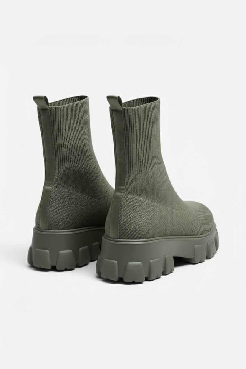 Caurelle | Women’s Thick-Soled Ankle Boots – Knitted Round Toe Autumn Winter