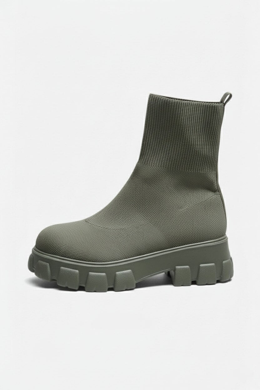 Caurelle | Women’s Thick-Soled Ankle Boots – Knitted Round Toe Autumn Winter