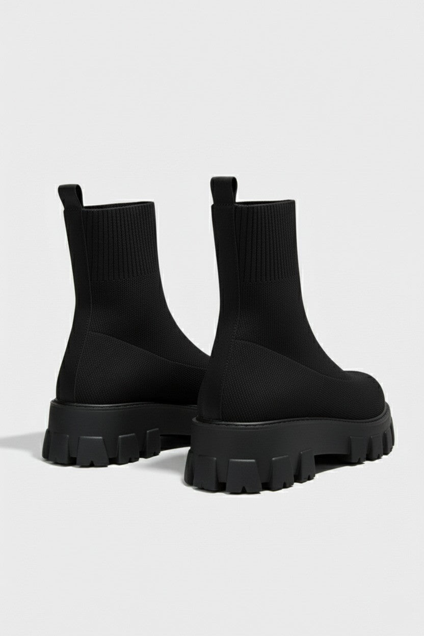 Caurelle | Women’s Thick-Soled Ankle Boots – Knitted Round Toe Autumn Winter