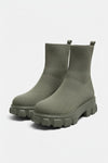 Caurelle | Women’s Thick-Soled Ankle Boots – Knitted Round Toe Autumn Winter