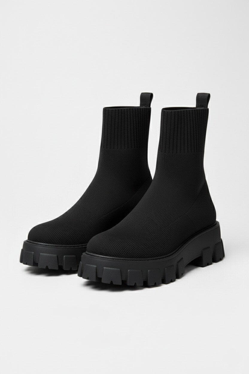 Caurelle | Women’s Thick-Soled Ankle Boots – Knitted Round Toe Autumn Winter
