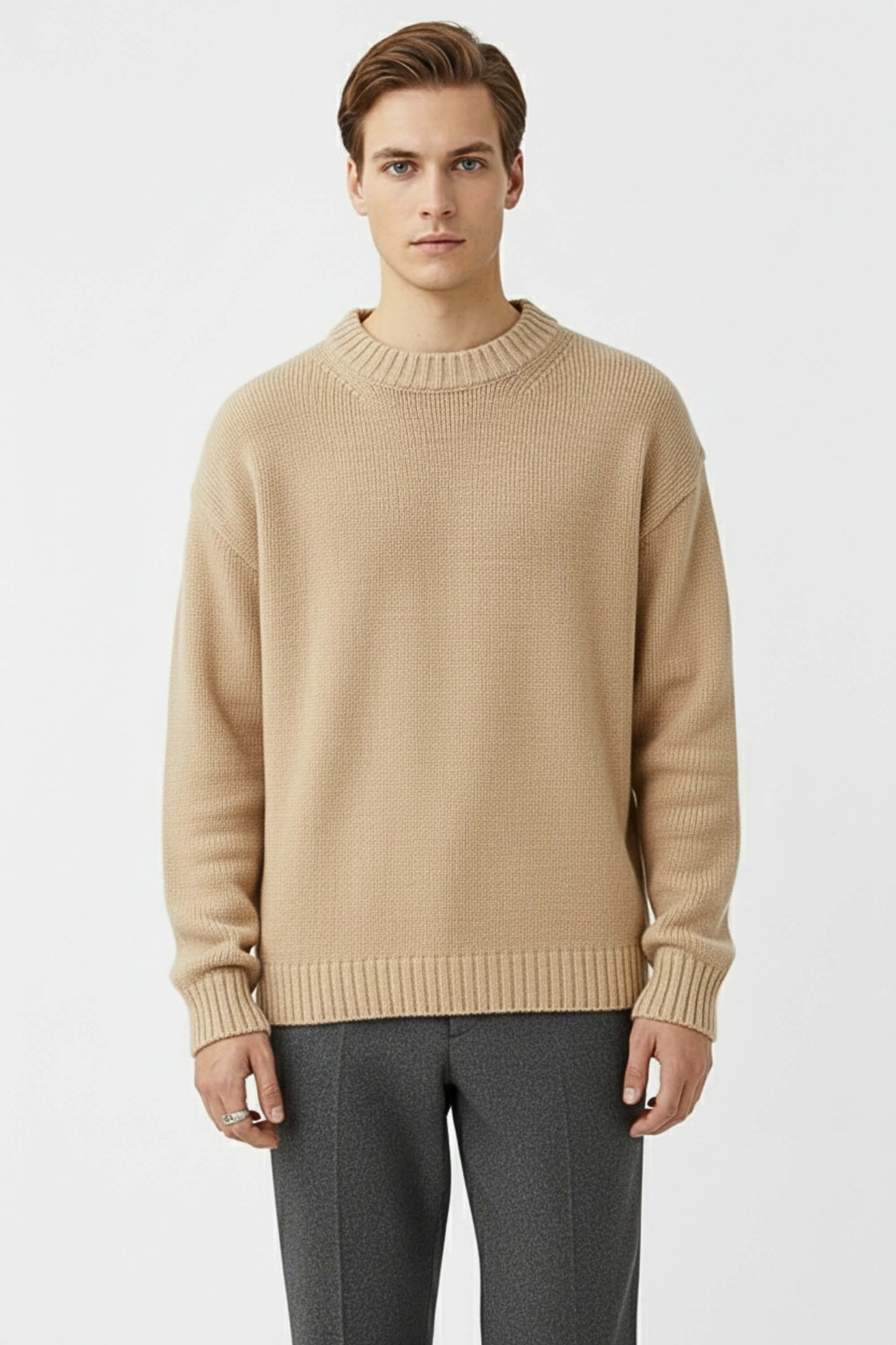 Caurelle | Men’s Knitted Jumper – Solid Crew Neck Autumn Winter