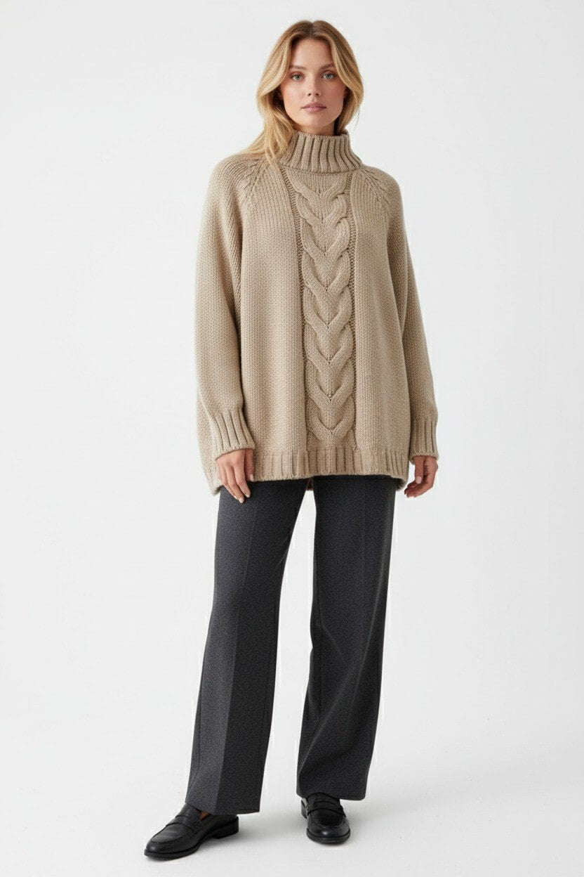 Caurelle | Women’s Knitted Jumper Dress – Cable Knit Autumn Winter