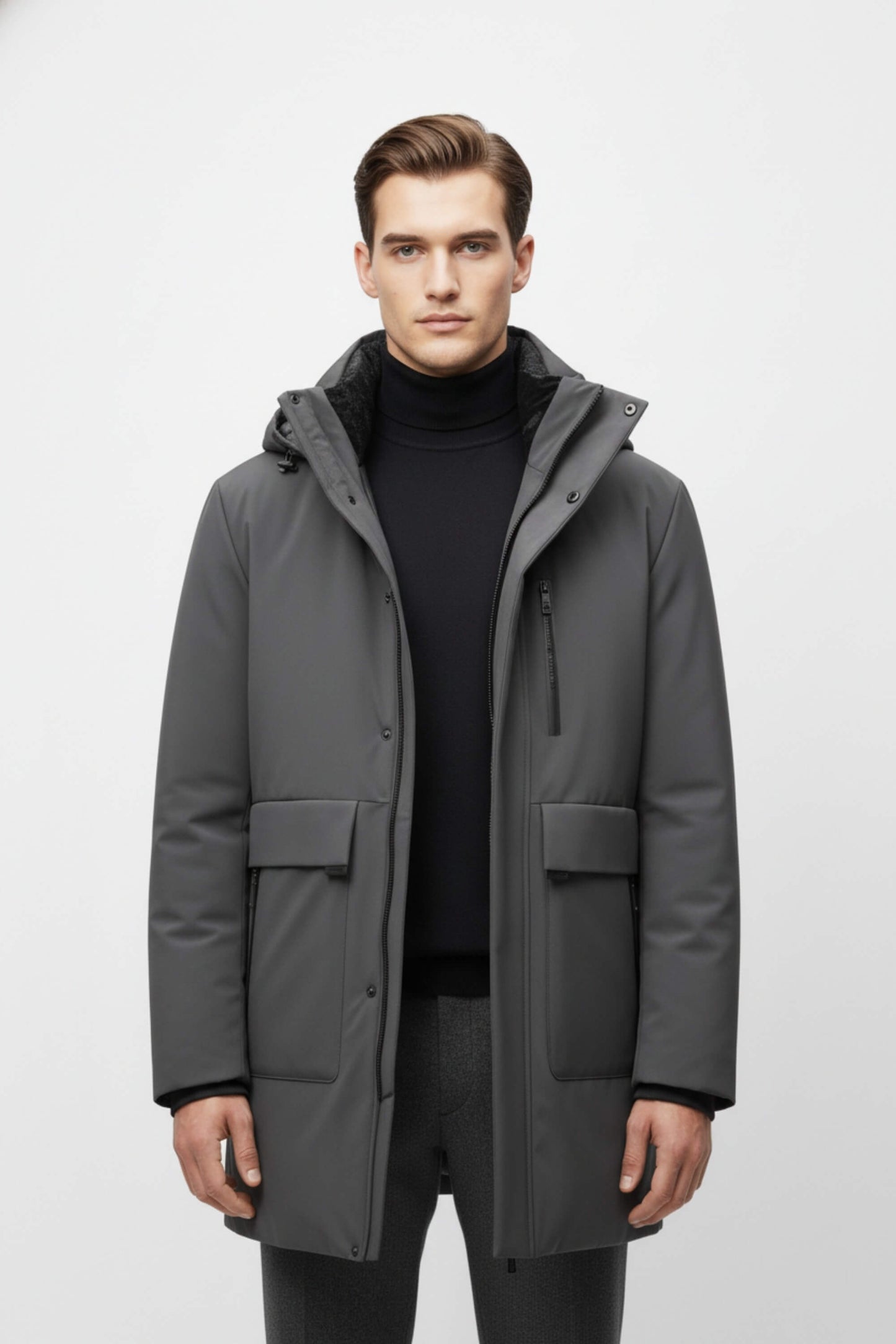 Caurelle | Men’s Long Parka Winter Jacket – Detachable Hood & Windproof