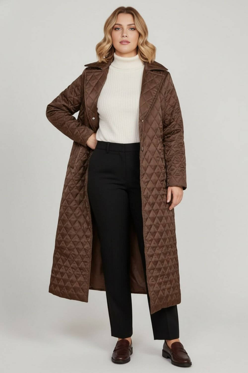 Caurelle | Women’s Long Quilted Coat – Refined Warmth and Everyday Elegance