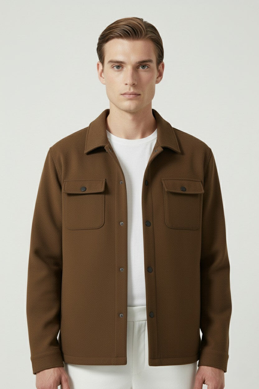 Caurelle | Men’s Overshirt Jacket – Woven Lapel Collar Autumn Winter