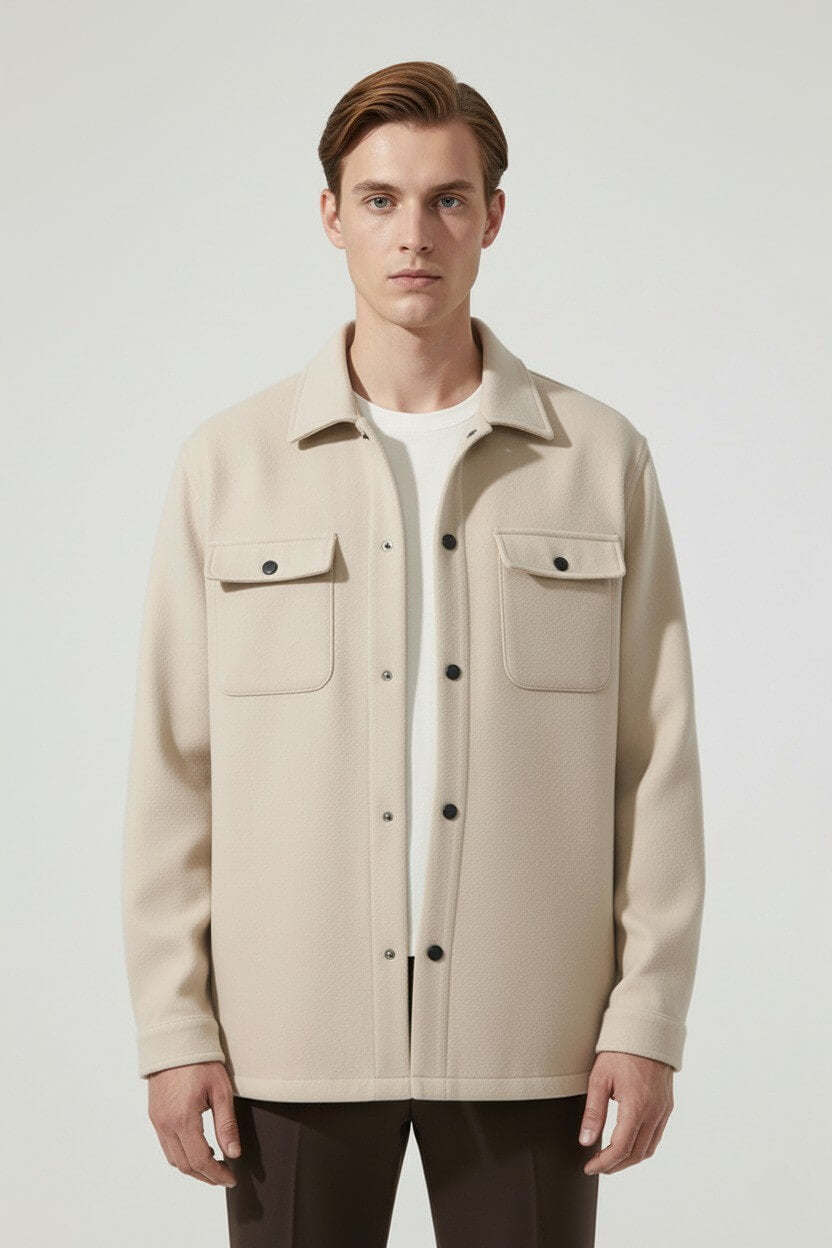 Caurelle | Men’s Overshirt Jacket – Woven Lapel Collar Autumn Winter