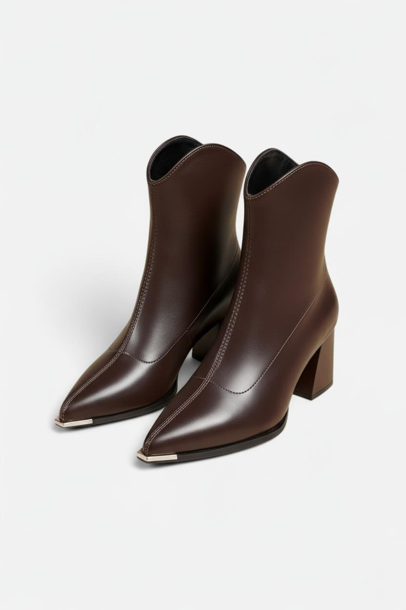 Caurelle | Women’s Leather Ankle Boots – Pointed Toe High Heel