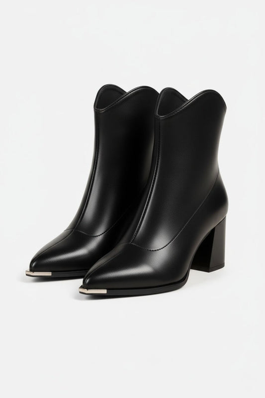 Caurelle | Women’s Leather Ankle Boots – Pointed Toe High Heel