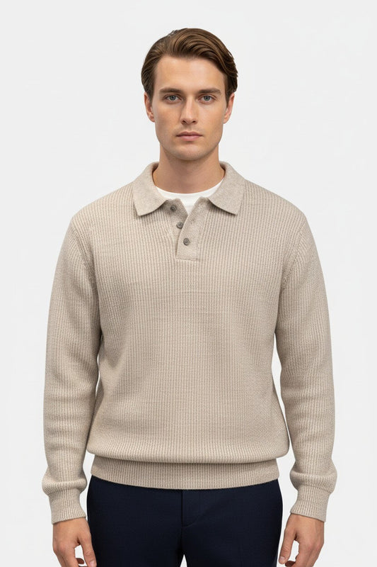 Caurelle | Men’s Knitted Jumper – Polo Collar High Stretch Autumn Winter