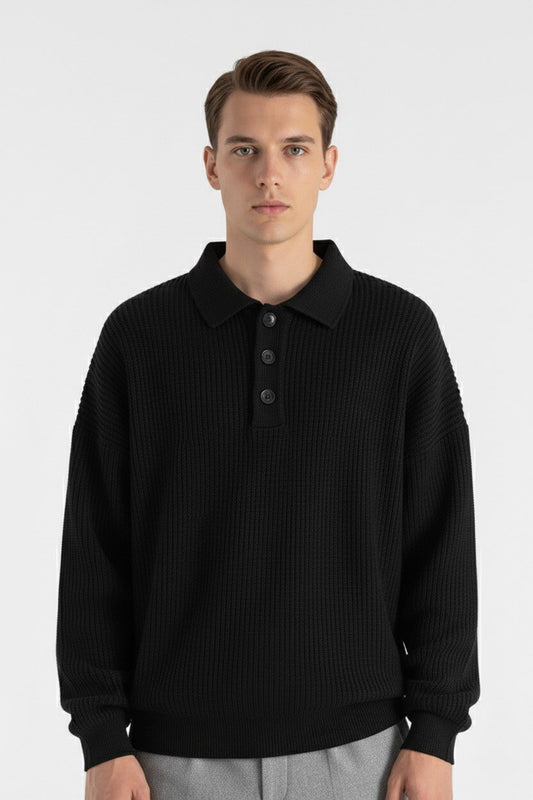 Caurelle | Men’s Knitted Jumper – Loose Polo Collar Autumn Winter