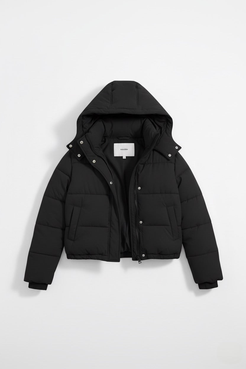 Caurelle | Women’s Hooded Puffer Jacket – Short Black Winter Style