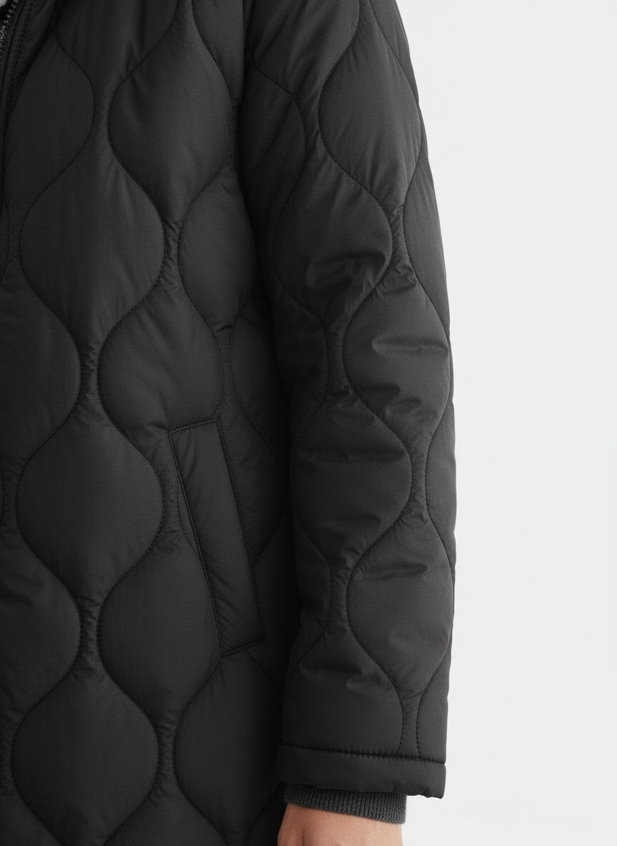 Caurelle | Women’s Black Long Quilted Puffer Coat – Refined Warmth in Classic Form