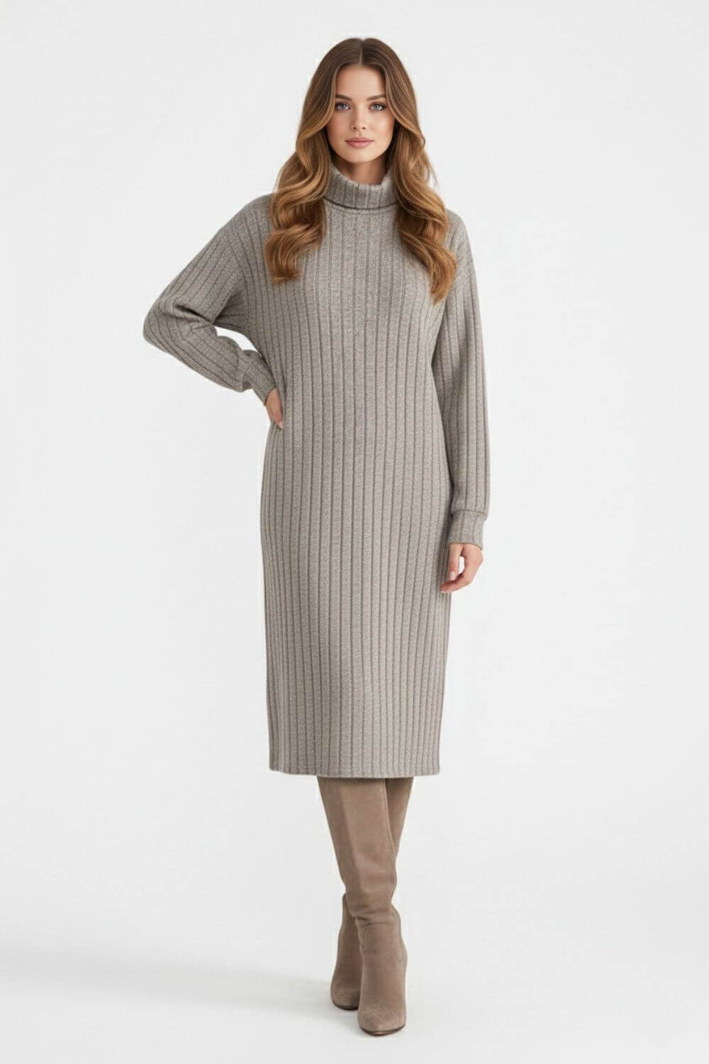 Caurelle | Women’s Roll-Neck Jumper Dress – High-Stretch Knit
