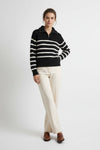 Caurelle | Women’s Roll Neck Jumper – Striped Half-Zip Contrast Collar