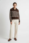 Caurelle | Women’s Roll Neck Jumper – Striped Half-Zip Contrast Collar