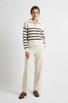 Caurelle | Women’s Roll Neck Jumper – Striped Half-Zip Contrast Collar