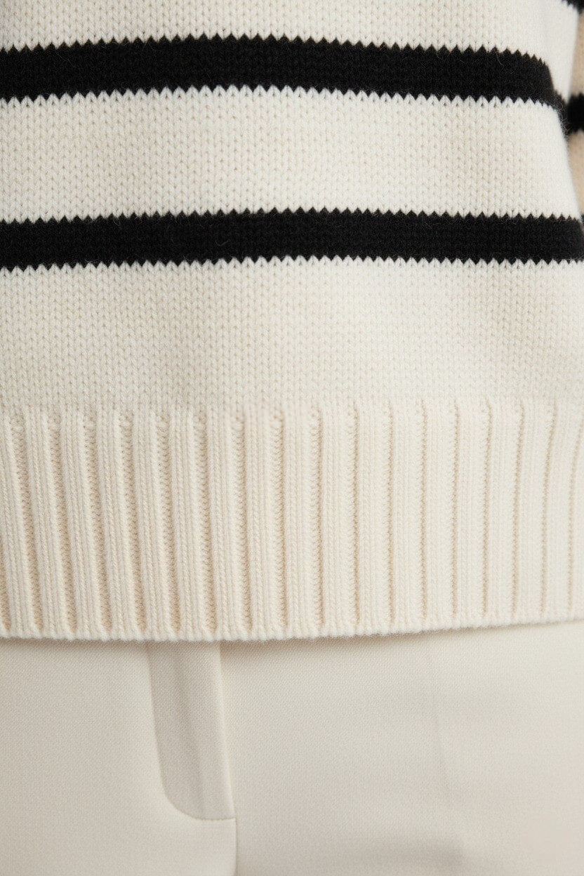 Caurelle | Women’s Roll Neck Jumper – Striped Half-Zip Contrast Collar