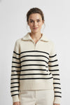 Caurelle | Women’s Roll Neck Jumper – Striped Half-Zip Contrast Collar