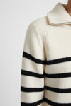 Caurelle | Women’s Roll Neck Jumper – Striped Half-Zip Contrast Collar