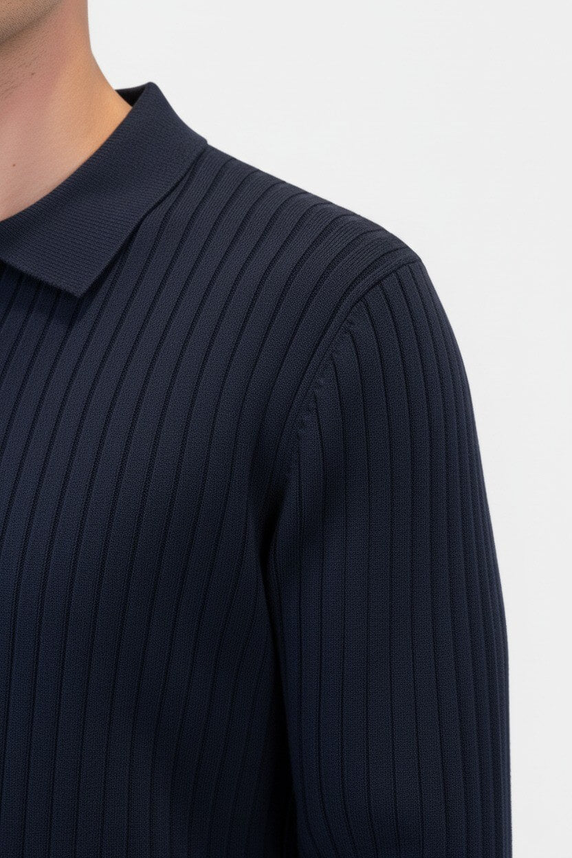 Caurelle | Men’s Knitted V-Neck Jumper – Polo Collar Autumn Winter