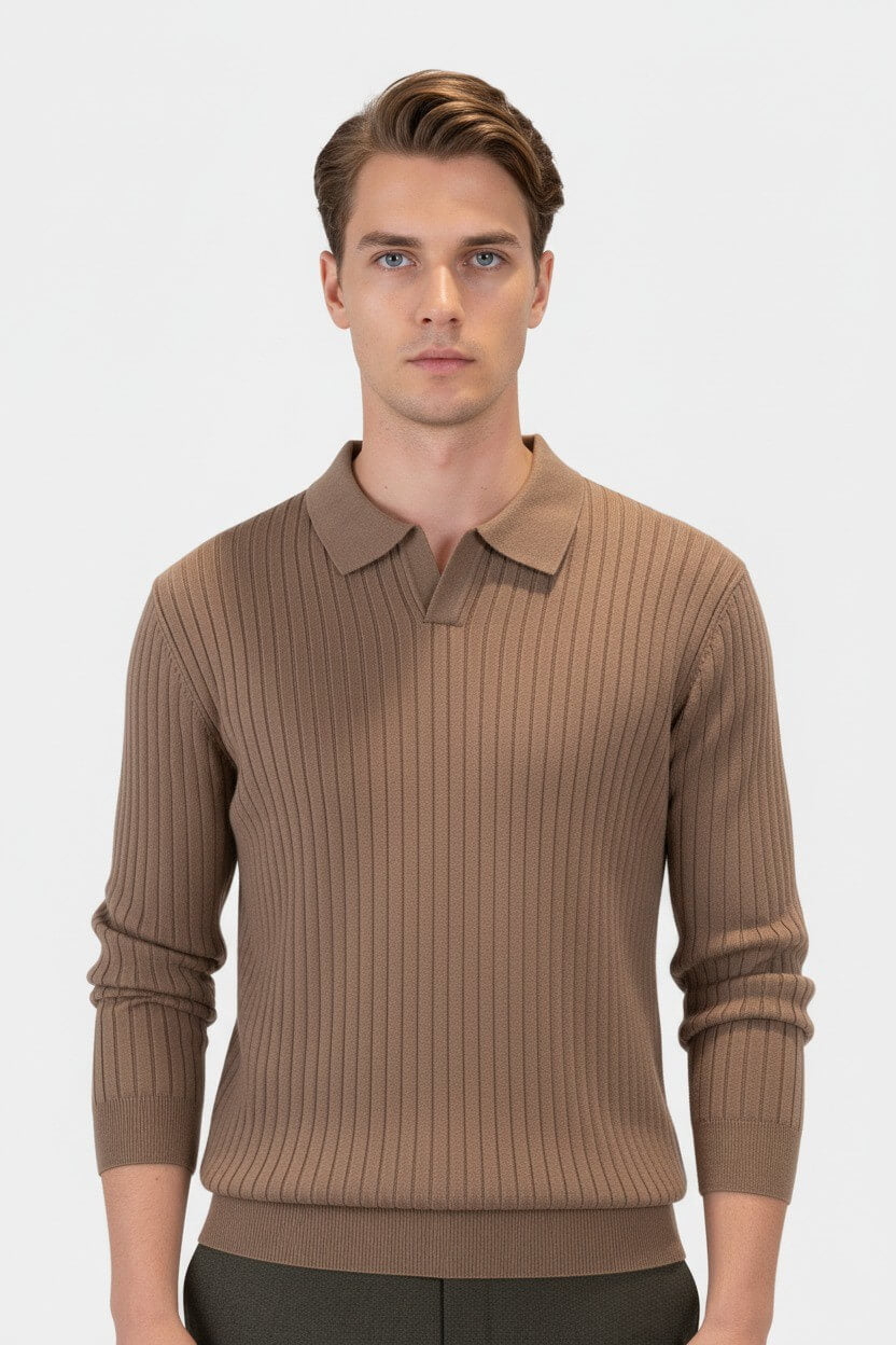 Caurelle | Men’s Knitted V-Neck Jumper – Polo Collar Autumn Winter