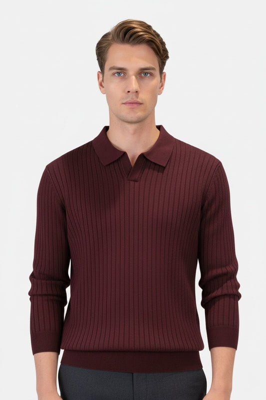 Caurelle | Men’s Knitted V-Neck Jumper – Polo Collar Autumn Winter