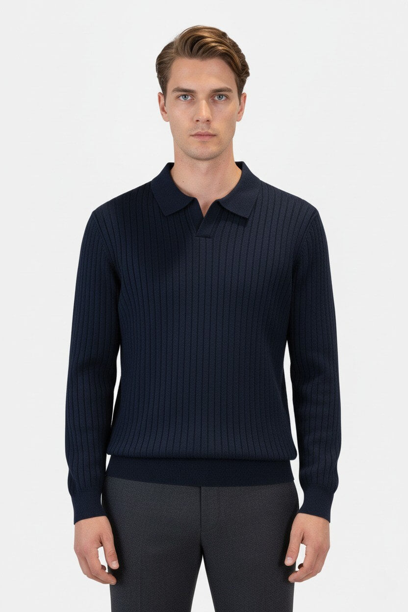 Caurelle | Men’s Knitted V-Neck Jumper – Polo Collar Autumn Winter