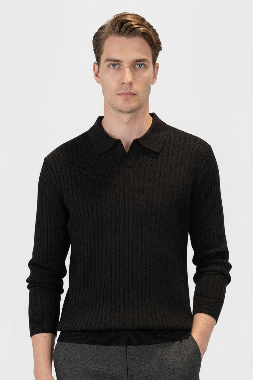 Caurelle | Men’s Knitted V-Neck Jumper – Polo Collar Autumn Winter